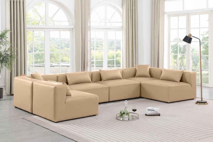 Cube Faux Leather Sectional Natural from Meridian - Luna Furniture