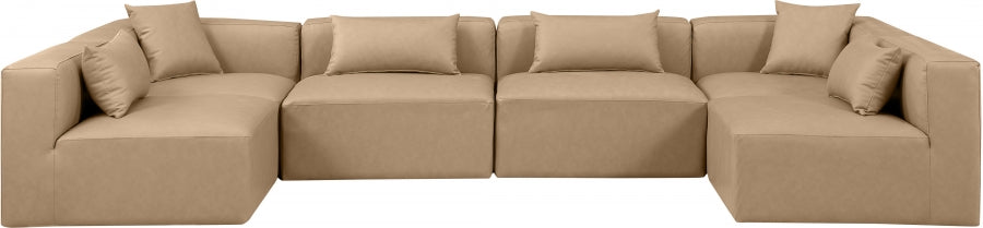 Cube Faux Leather Sectional Natural from Meridian - Luna Furniture