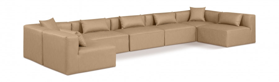 Cube Faux Leather Sectional Natural from Meridian - Luna Furniture