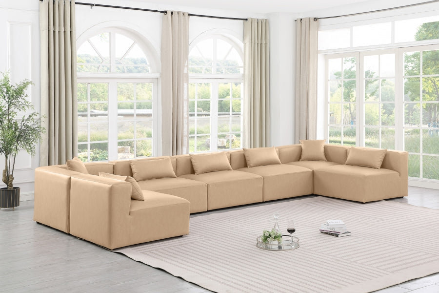 Cube Faux Leather Sectional Natural from Meridian - Luna Furniture