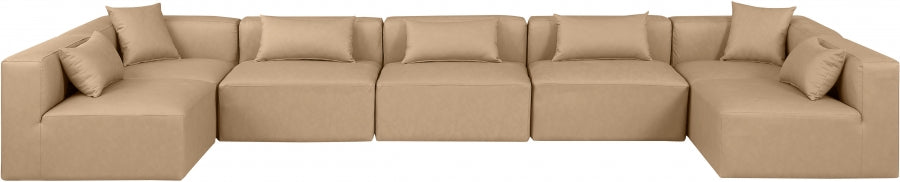 Cube Faux Leather Sectional Natural from Meridian - Luna Furniture