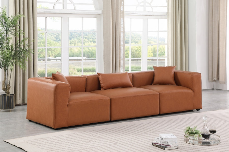 Cube Faux Leather Sofa Cognac from Meridian - Luna Furniture