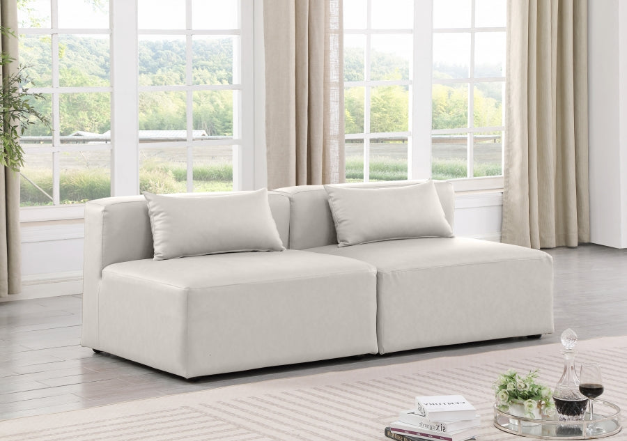 Cube Faux Leather Sofa Cream from Meridian - Luna Furniture