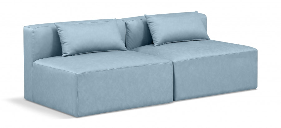 Cube Faux Leather Sofa Light Blue from Meridian - Luna Furniture