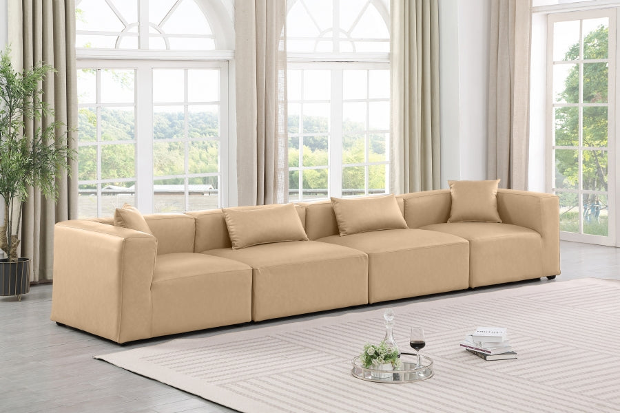 Cube Faux Leather Sofa Natural from Meridian - Luna Furniture