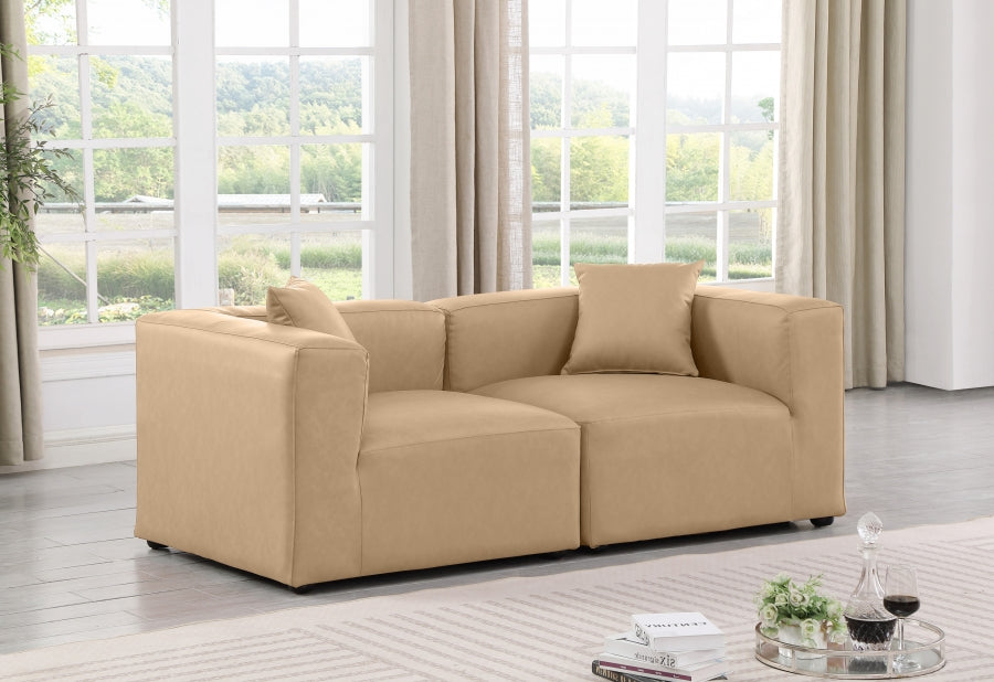 Cube Faux Leather Sofa Natural from Meridian - Luna Furniture