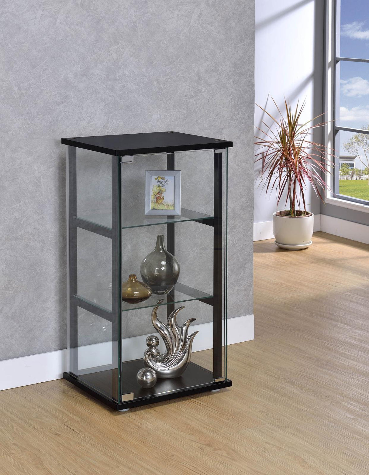 Cyclamen Black/Clear 3-Shelf Glass Curio Cabinet from Coaster - Luna Furniture