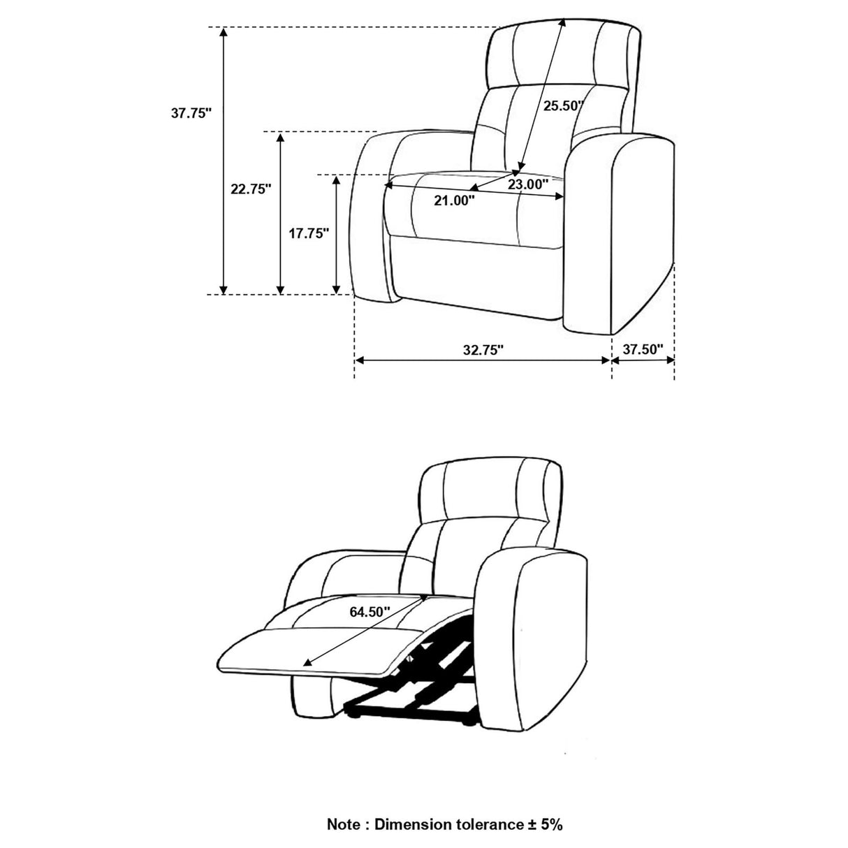 Cyrus Home Theater Upholstered Recliner Black from Coaster - Luna Furniture