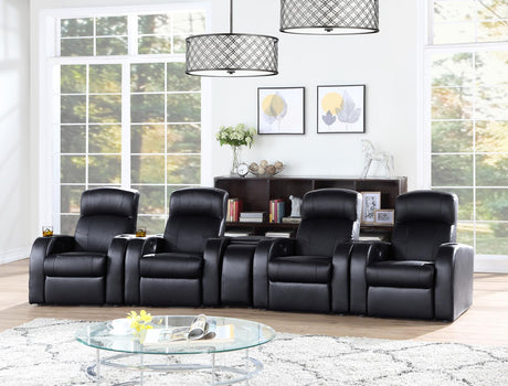 Cyrus Upholstered Recliner Living Room Set Black - 600001-S4B - Luna Furniture