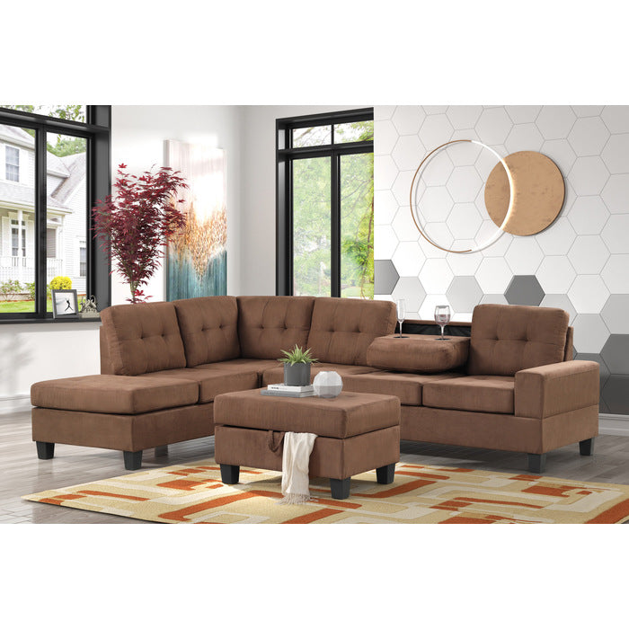 Heights Chocolate Brown Reversible Sectional with Storage Ottoman from Homelegance - Luna Furniture