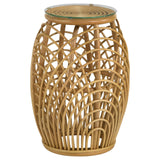 Dahlia Round Glass Top Woven Rattan End Table Natural Brown from Coaster - Luna Furniture