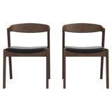 Dakota Mid-Century Modern Solid Wood Velvet Dining Chair (Set of 2) Black Leather - AFC00298 - Luna Furniture