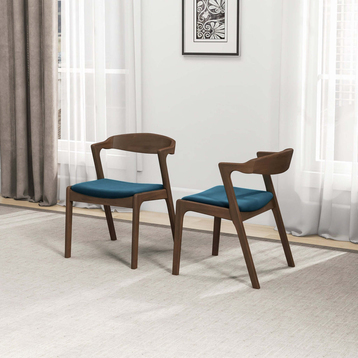 Dakota Mid-Century Modern Solid Wood Velvet Dining Chair (Set of 2) Black Leather - AFC00298 - Luna Furniture