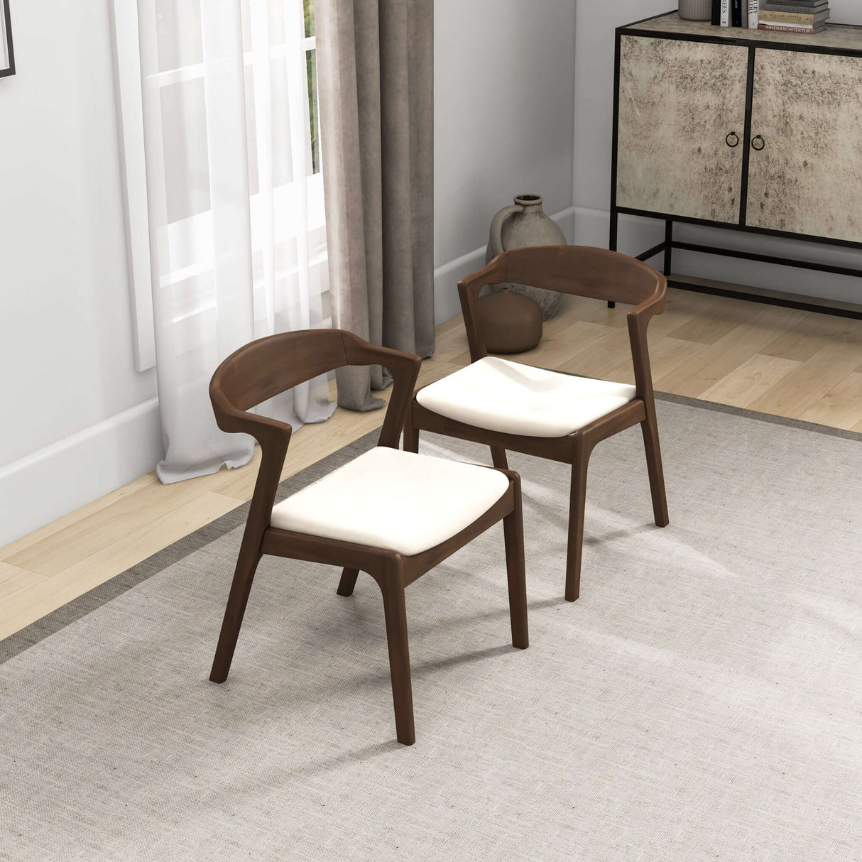 Dakota Mid-Century Modern Solid Wood Velvet Dining Chair (Set of 2) Cream - AFC01870 - Luna Furniture