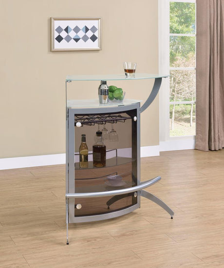 Dallas Silver/Frosted Glass 2-Shelf Bar Unit from Coaster - Luna Furniture