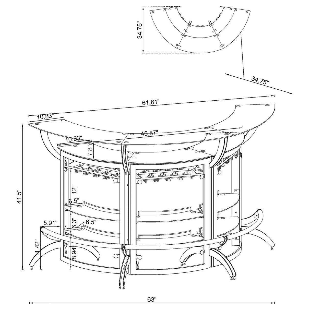 Dallas 2-shelf Curved Home Bar White and Frosted Glass (Set of 3) from Coaster - Luna Furniture