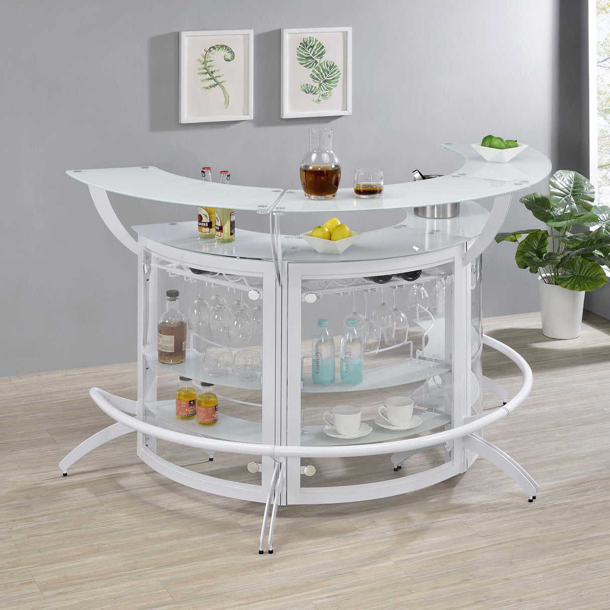 Dallas 2-shelf Curved Home Bar White and Frosted Glass (Set of 3) from Coaster - Luna Furniture