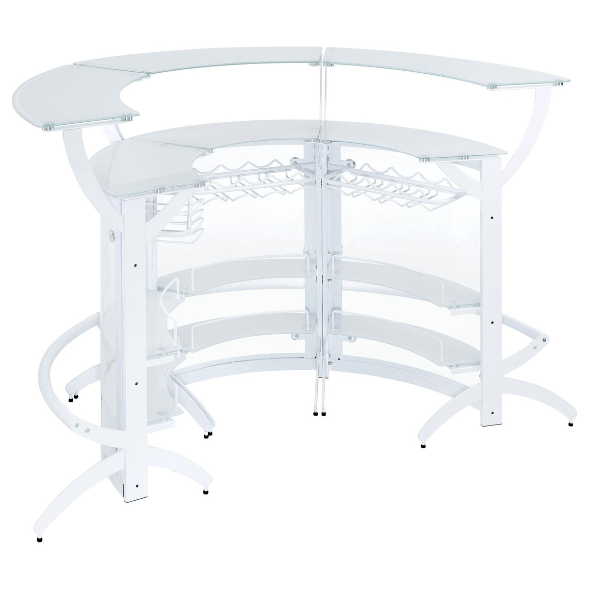 Dallas 2-shelf Curved Home Bar White and Frosted Glass (Set of 3) from Coaster - Luna Furniture