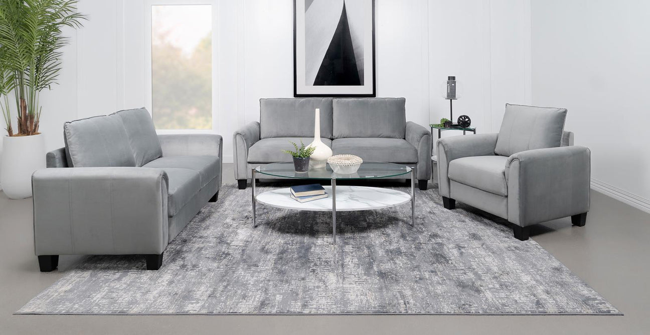 Davis 3-piece Upholstered Rolled Arm Sofa Grey from Coaster - Luna Furniture