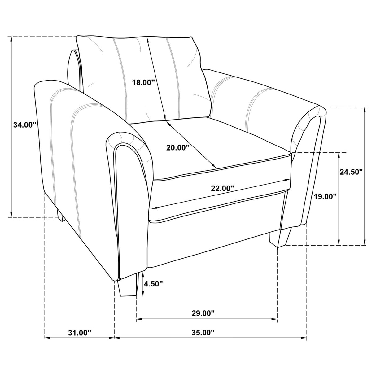 Davis Grey Upholstered Rolled Arm Accent Chair from Coaster - Luna Furniture