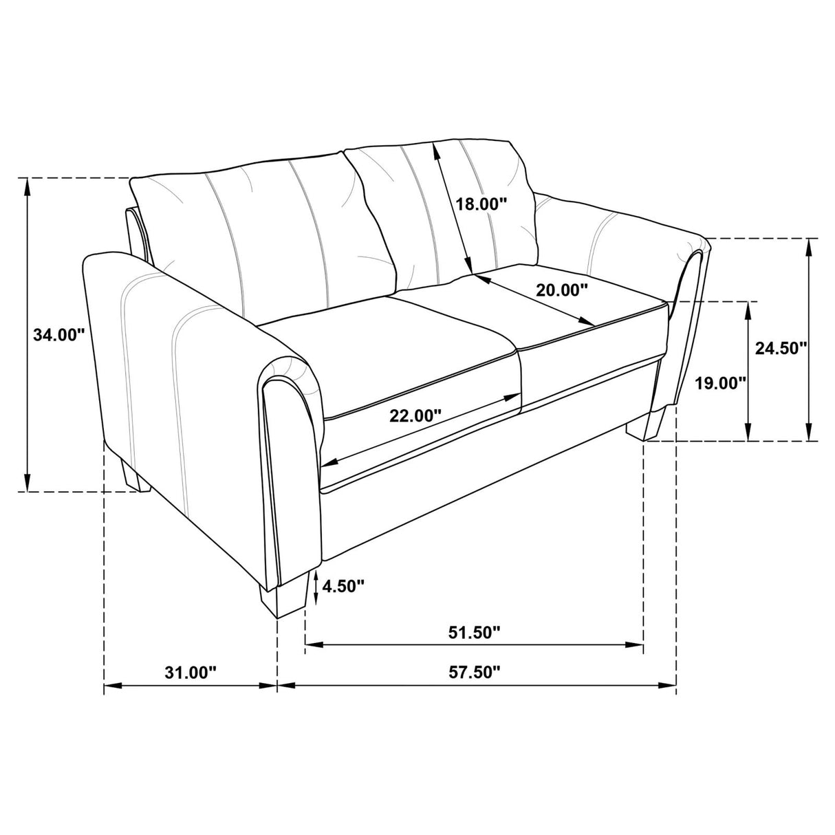 Davis Upholstered Rolled Arm Loveseat Grey from Coaster - Luna Furniture