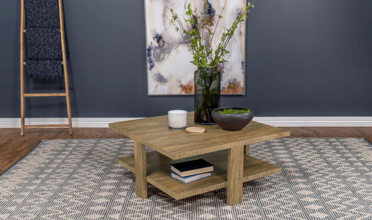 Dawn Square Engineered Wood Coffee Table With Shelf Mango from Coaster - Luna Furniture