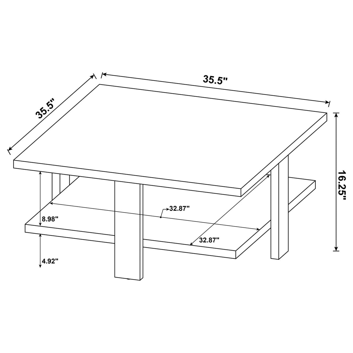 Dawn Square Engineered Wood Coffee Table With Shelf Mango from Coaster - Luna Furniture