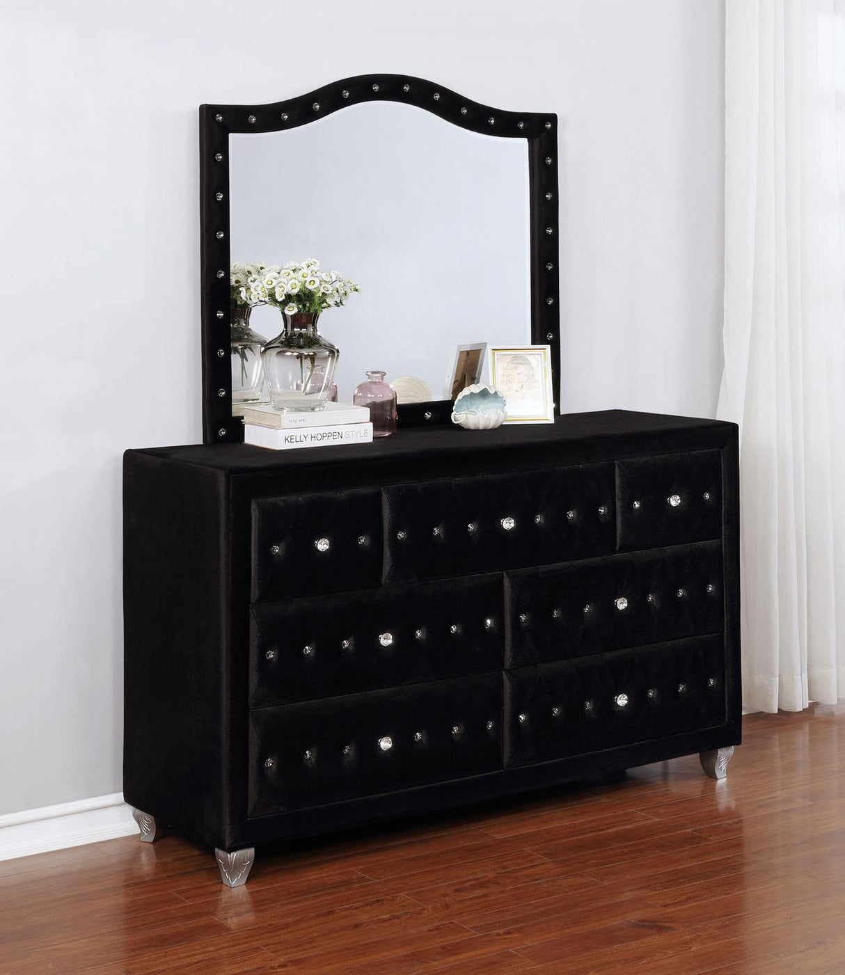 Deanna 7-drawer Rectangular Dresser with Mirror Black - 206103M - Luna Furniture