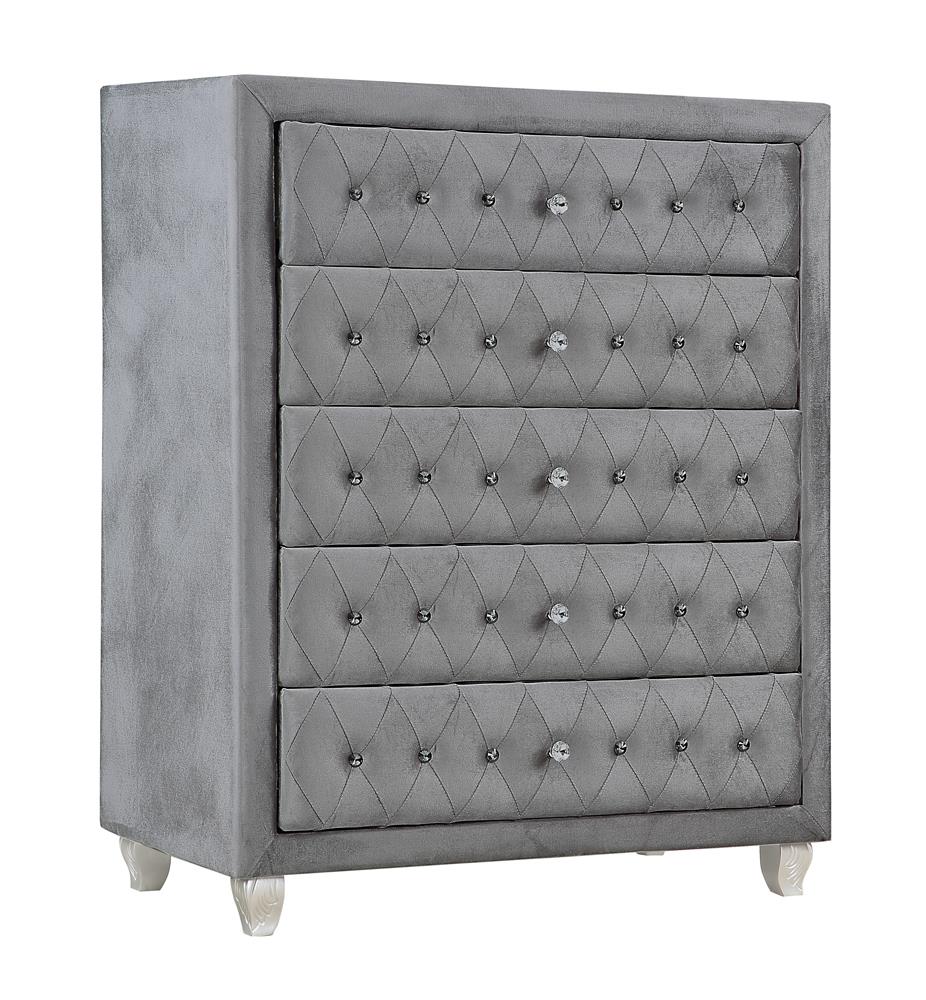 Deanna Upholstered Tufted Bedroom Set Grey - 205101KE-S5 - Luna Furniture