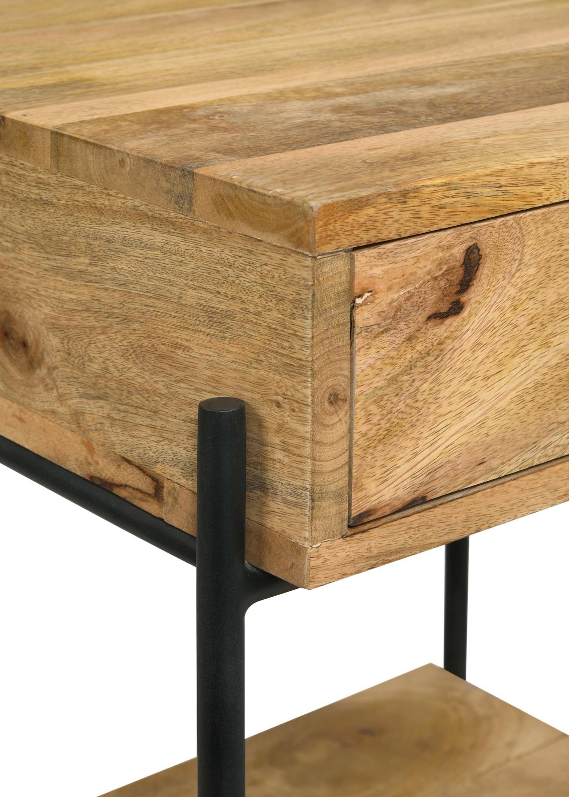 Declan Natural Mango/Black 1-Drawer Accent Table with Open Shelf from Coaster - Luna Furniture