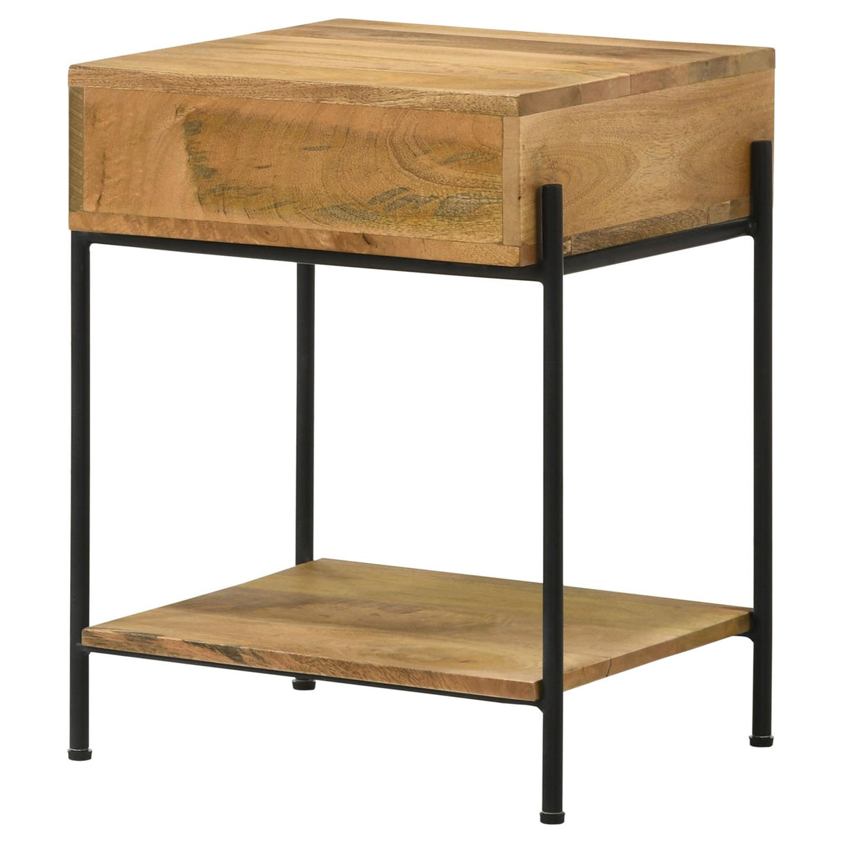 Declan Natural Mango/Black 1-Drawer Accent Table with Open Shelf from Coaster - Luna Furniture