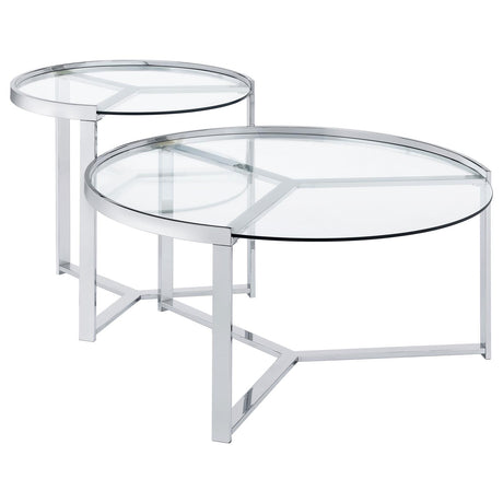 Delia 2-Piece Round Glass Top Nesting Coffee Table Clear and Chrome from Coaster - Luna Furniture