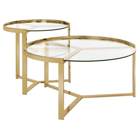 Delia 2-Piece Round Nesting Table Clear/Gold from Coaster - Luna Furniture