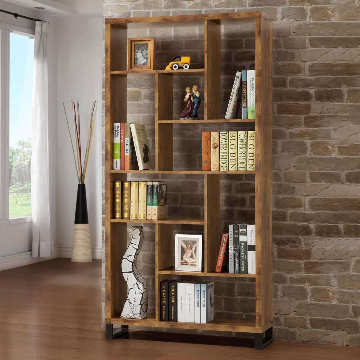 Delwin Antique Nutmeg 10-Shelf Bookcase from Coaster - Luna Furniture