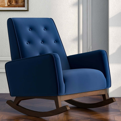 Demetrius Solid Wood Rocking Chair Blue Velvet - AFC00029 - Luna Furniture