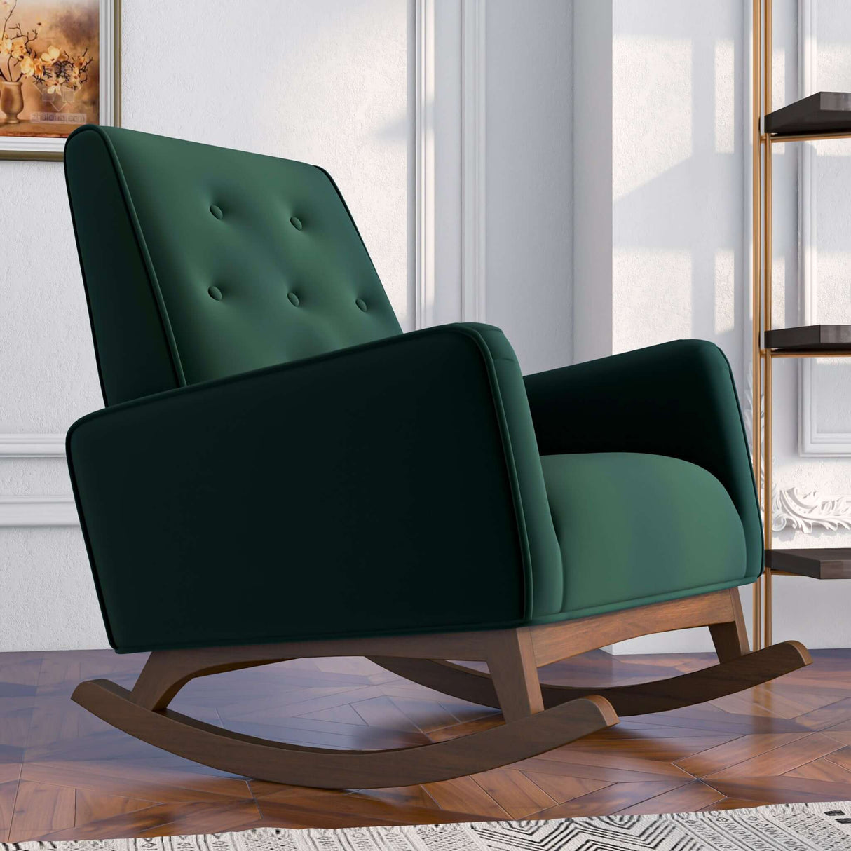 Demetrius Solid Wood Rocking Chair Green Velvet - AFC00010 - Luna Furniture