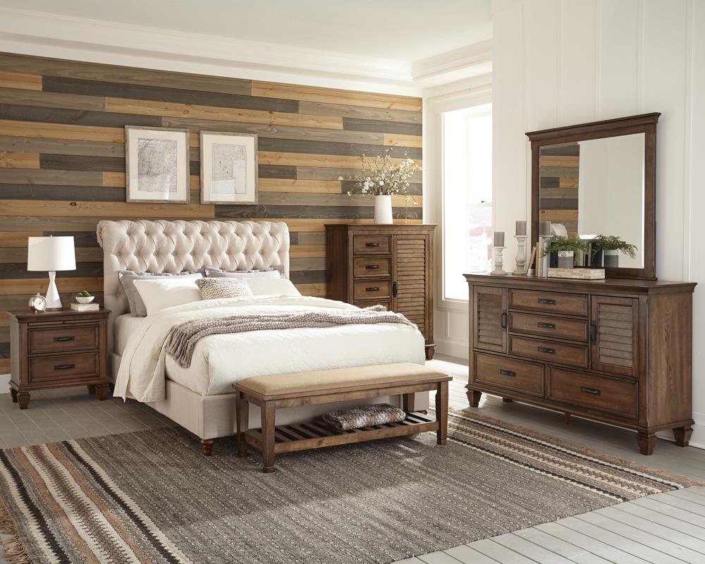 Devon Beige/Burnished Oak 4-Piece Upholstered Queen Bedroom Set from Coaster - Luna Furniture