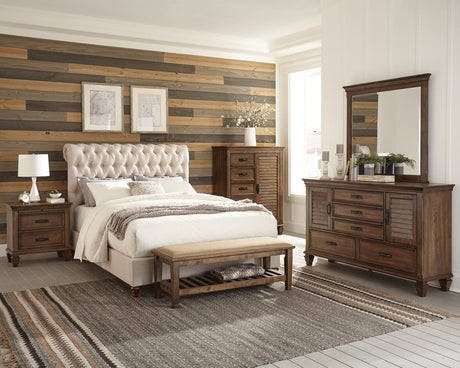 Devon Beige/Burnished Oak 4-Piece Upholstered Queen Bedroom Set from Coaster - Luna Furniture