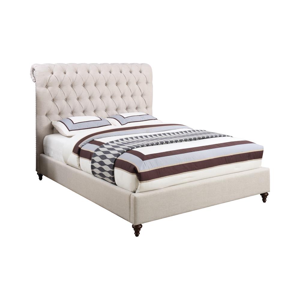 Devon Button Tufted Upholstered California King Bed Beige from Coaster - Luna Furniture