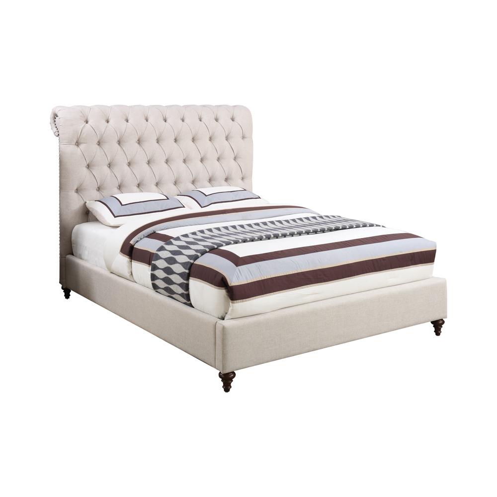 Devon Button Tufted Upholstered Full Bed Beige - 300525F - Luna Furniture