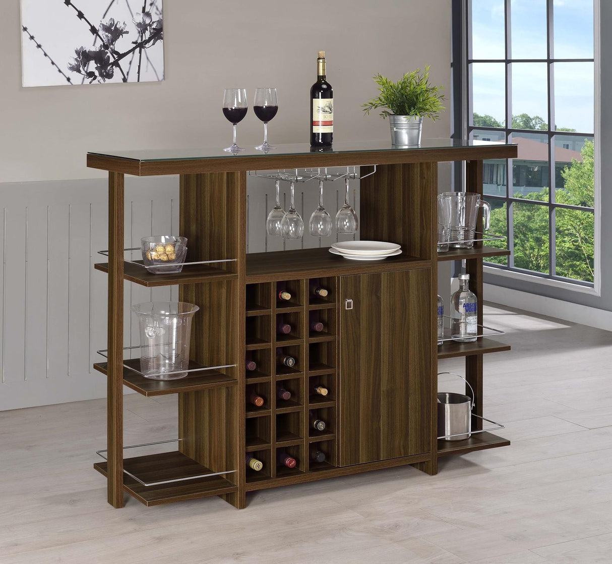 Diggs Walnut Bar Unit with Wine Bottle Storage from Coaster - Luna Furniture