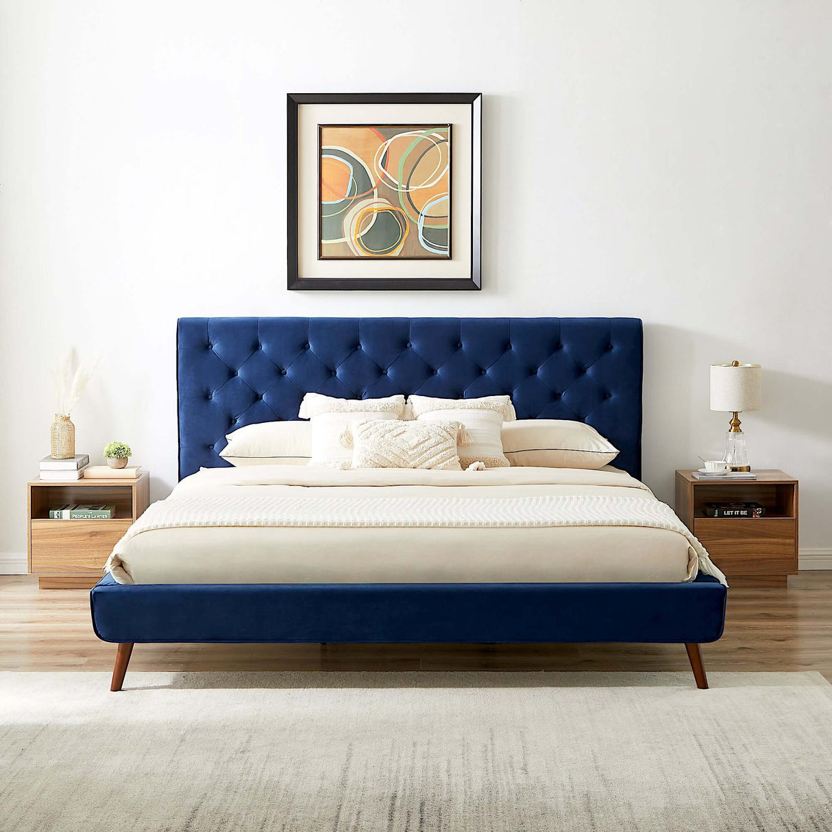 Dillon Velvet Platform Bed King / Blue - AFC00522 - Luna Furniture