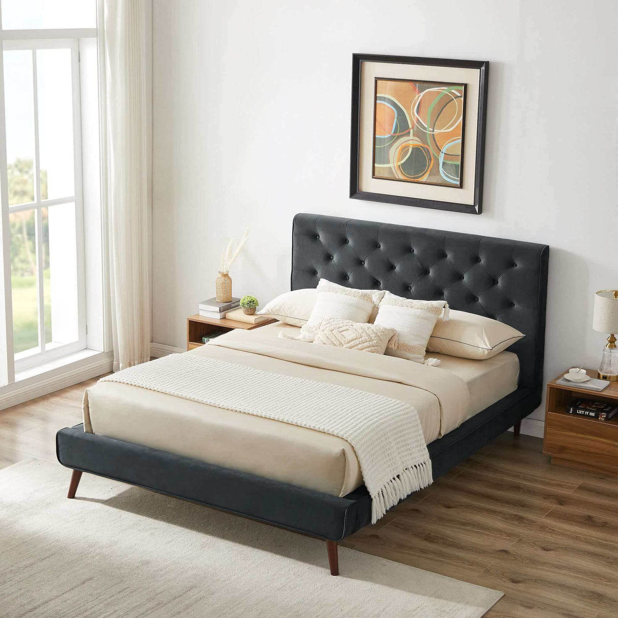 Dillon Velvet Platform Bed King / Blue - AFC00522 - Luna Furniture