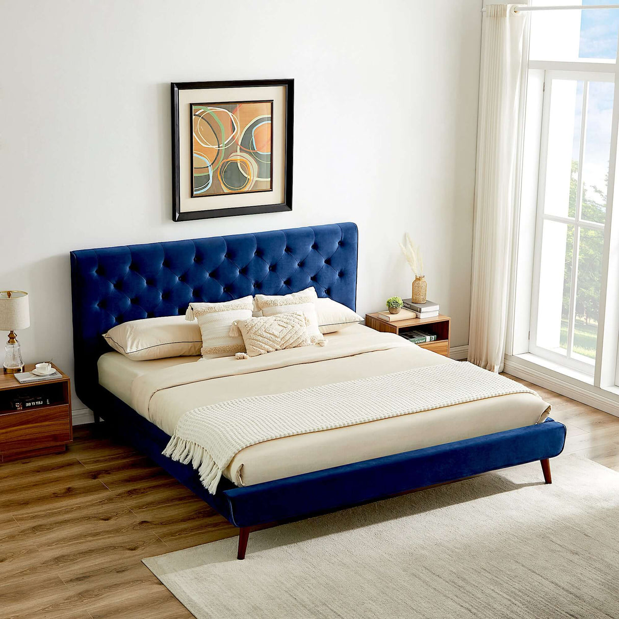 Dillon Velvet Platform Bed King / Blue - AFC00522 - Luna Furniture