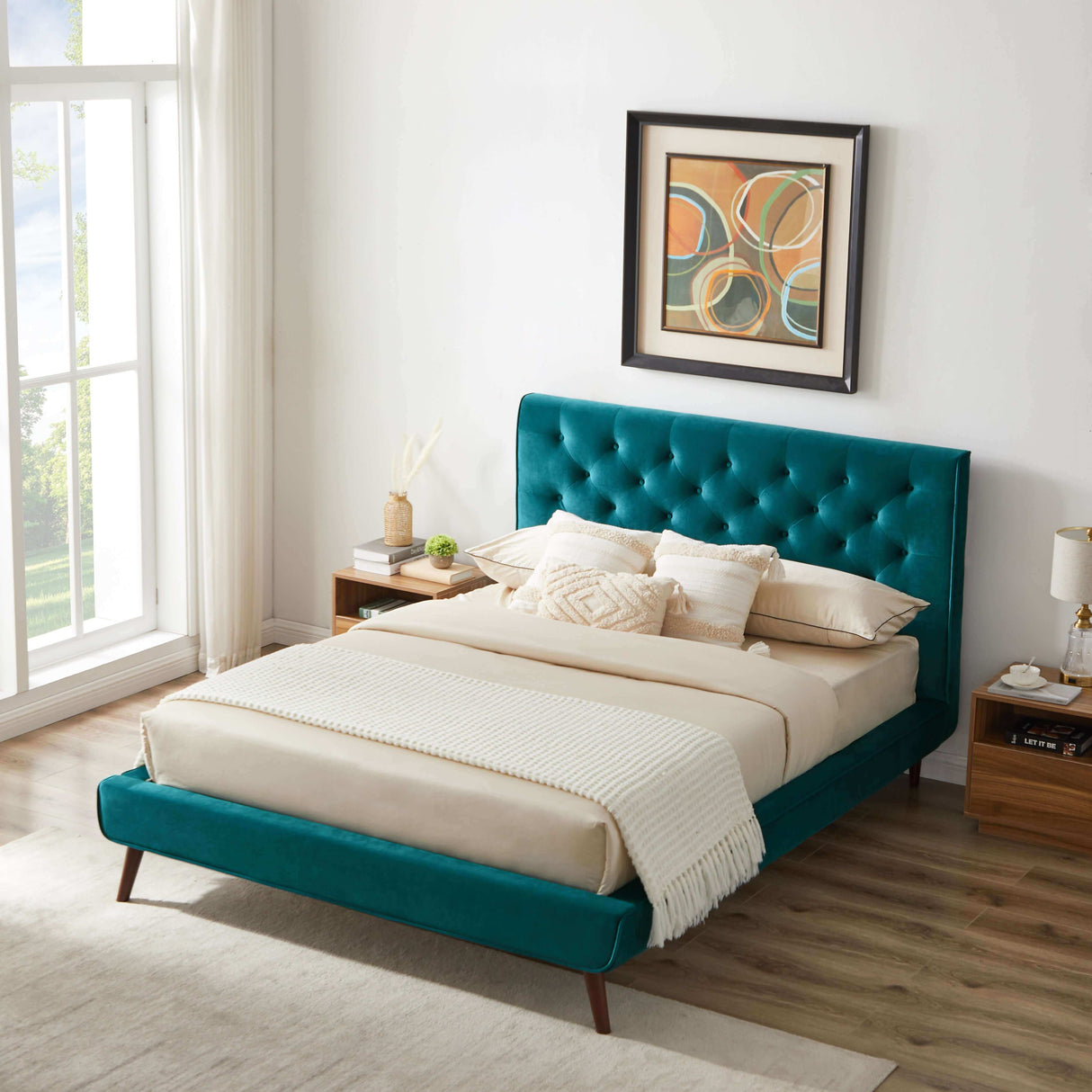 Dillon Velvet Platform Bed King / Blue - AFC00522 - Luna Furniture