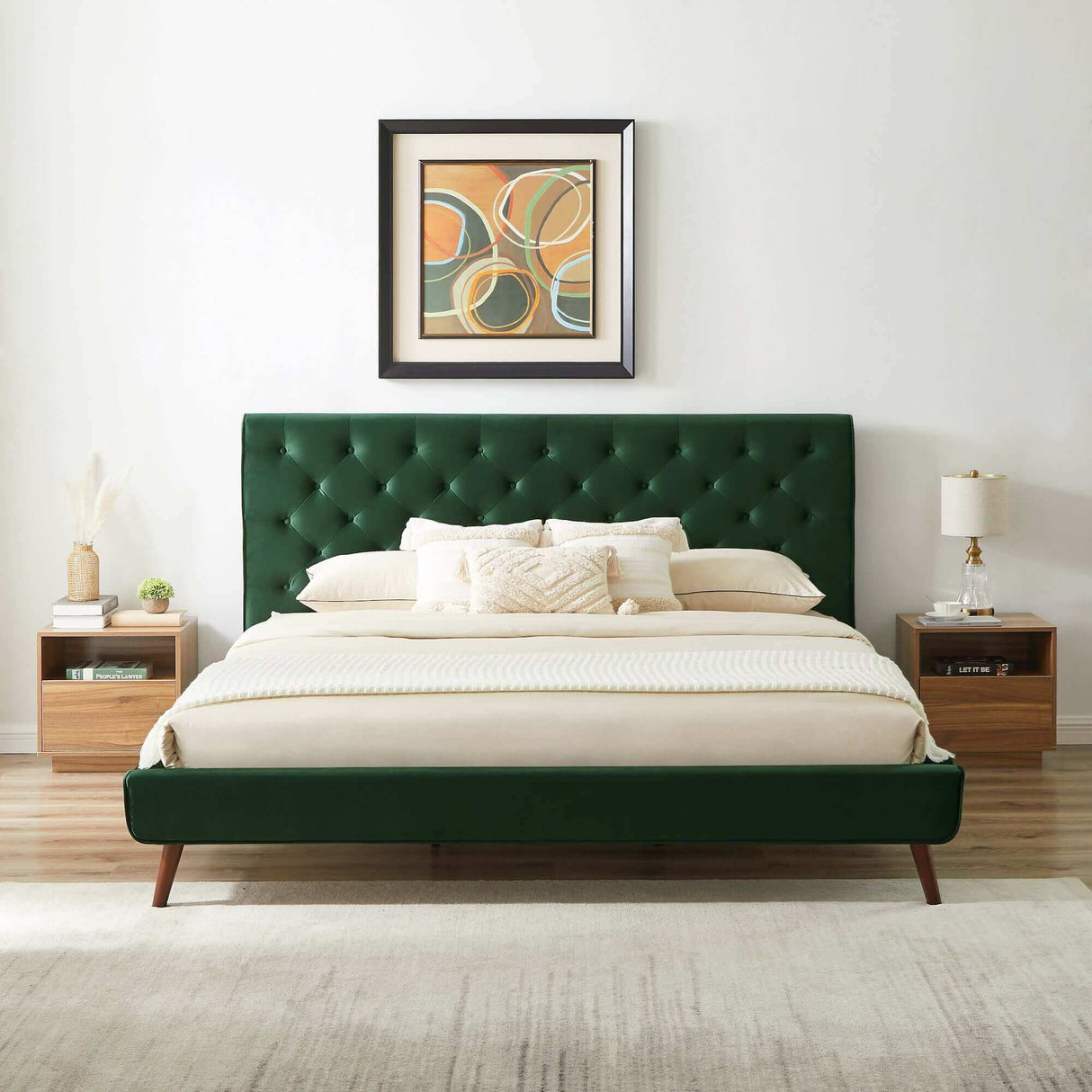 Dillon Velvet Platform Bed Queen / Emerald Green - AFC00552 - Luna Furniture