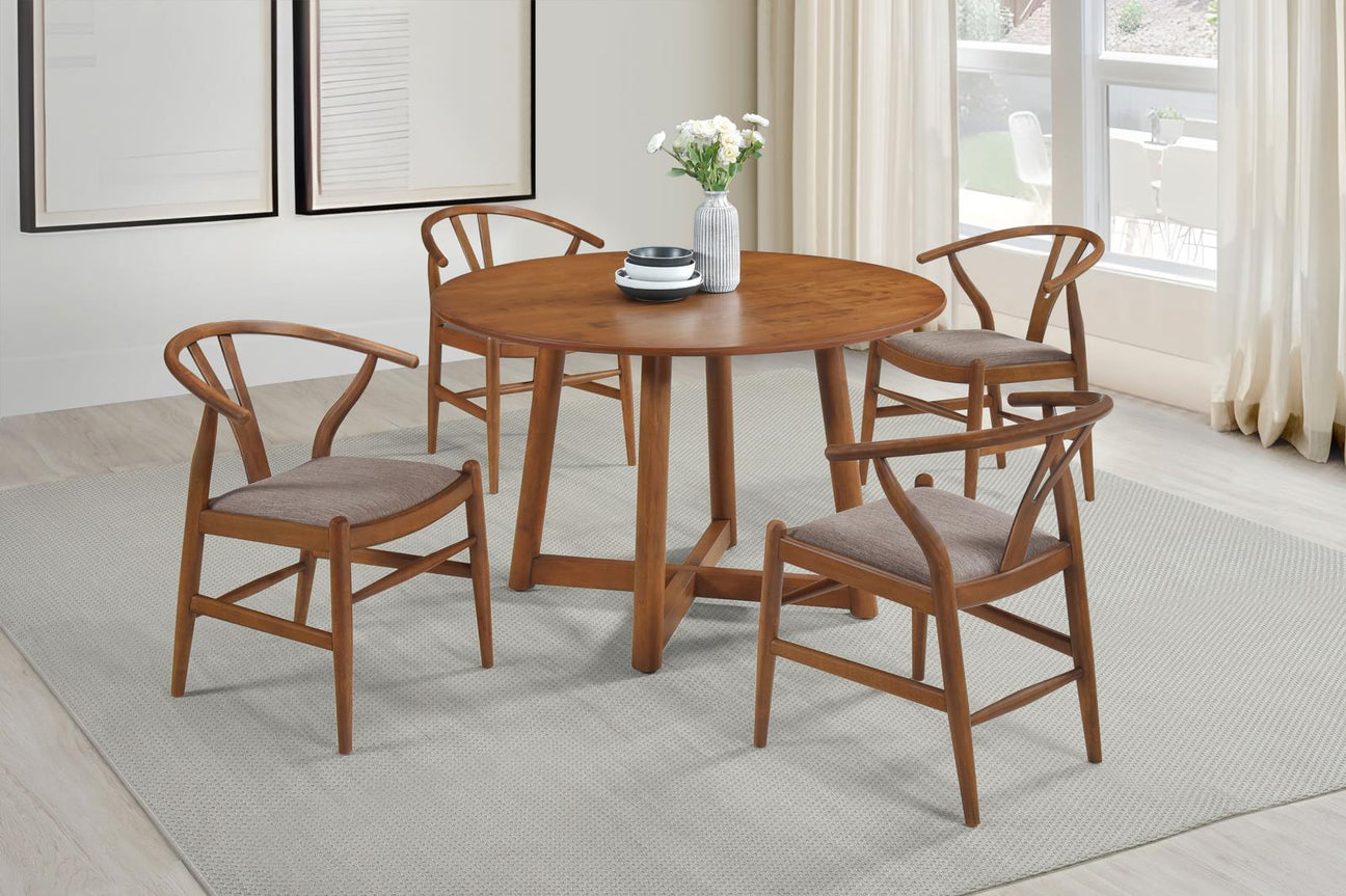 Dinah Walnut 5-Piece Round Solid Wood Dining Set from Coaster - Luna Furniture