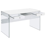 Dobrev Glossy White/Clear 2-Drawer Writing Desk from Coaster - Luna Furniture