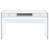 Dobrev Glossy White/Clear 2-Drawer Writing Desk from Coaster - Luna Furniture