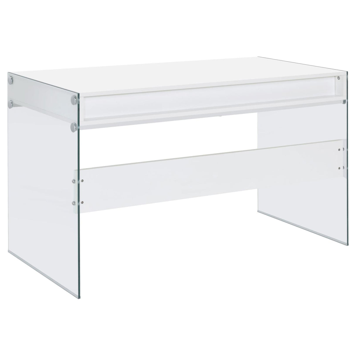 Dobrev Glossy White/Clear 2-Drawer Writing Desk from Coaster - Luna Furniture